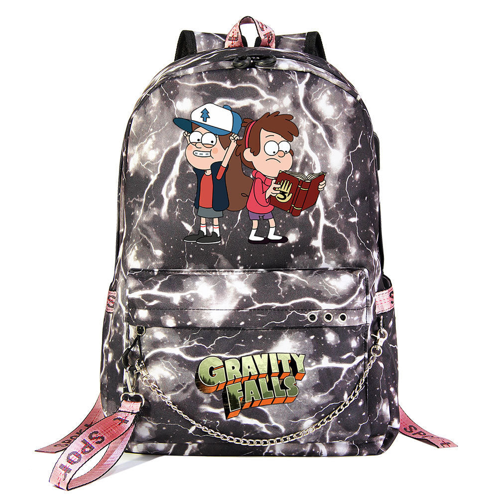 Gravity Falls USB Charging Backpack Shoolbag Notebook Bag Gifts for Kids Students