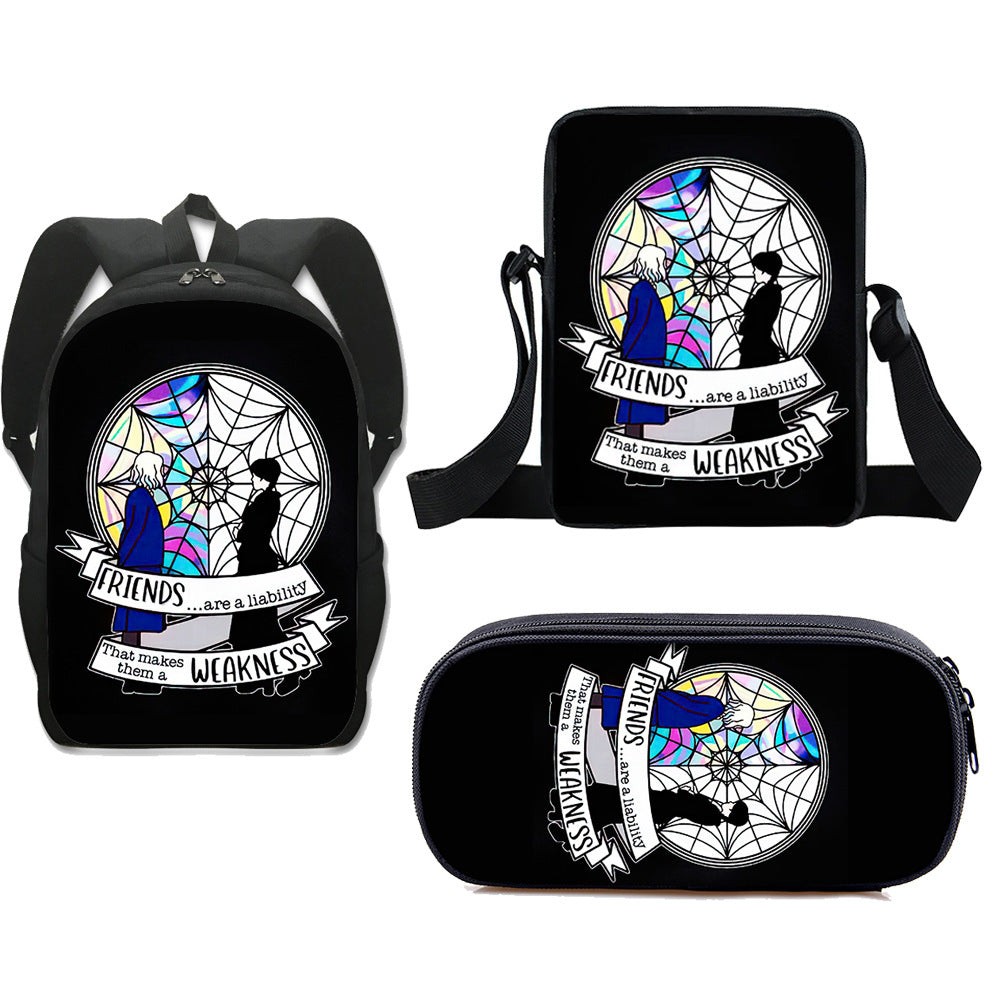 Wednesday Addams Schoolbag Backpack Lunch Bag Pencil Case 3pcs Set Gift for Kids Students