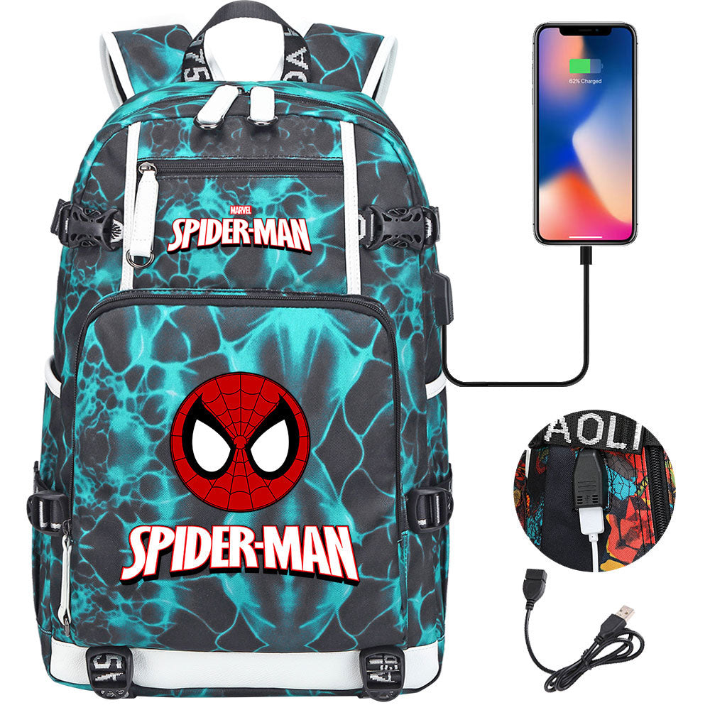 Spiderman Superhero Gwen Miles Morales  USB Charging Backpack School NoteBook Laptop Travel Bags