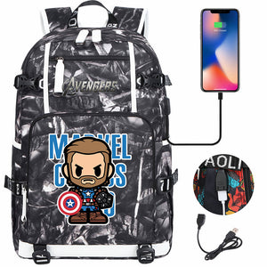 Avengers Superhero Iron Man Captain America Spiderman Hulk Thor Thanos USB Charging Backpack School NoteBook Laptop Travel Bags