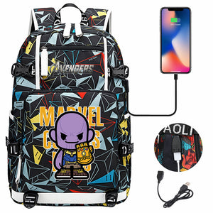 Avengers Superhero Iron Man Captain America Spiderman Hulk Thor Thanos USB Charging Backpack School NoteBook Laptop Travel Bags