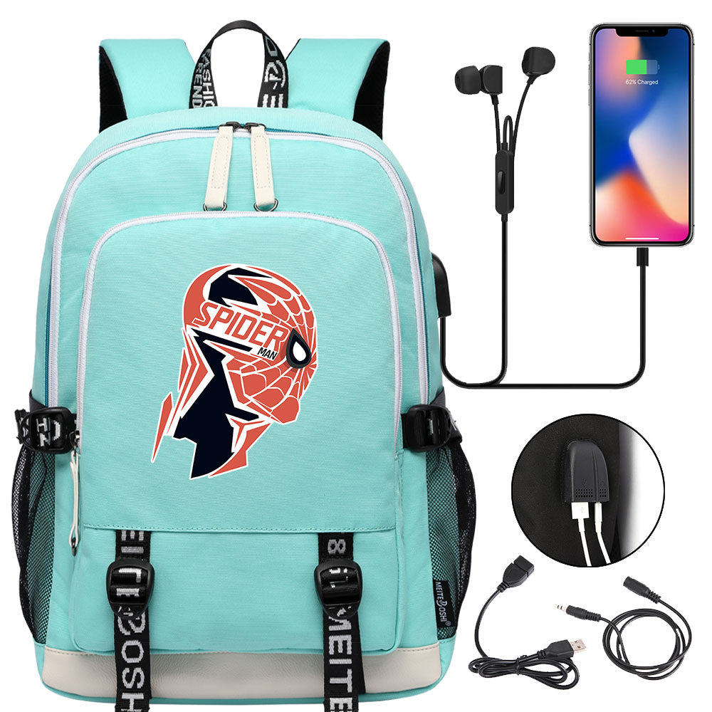 Spiderman Superhero USB Charging Backpack School Note Book Laptop Travel Bags