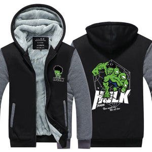 Hulk Superhero Hoodie Jacket Autumn Winter Unisex Zipper Sweatershirt Warm Coat
