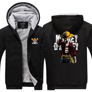 One Piece Monkey D Luffy Hoodie Jacket Autumn Winter Unisex Zipper Sweatershirt Warm Coat