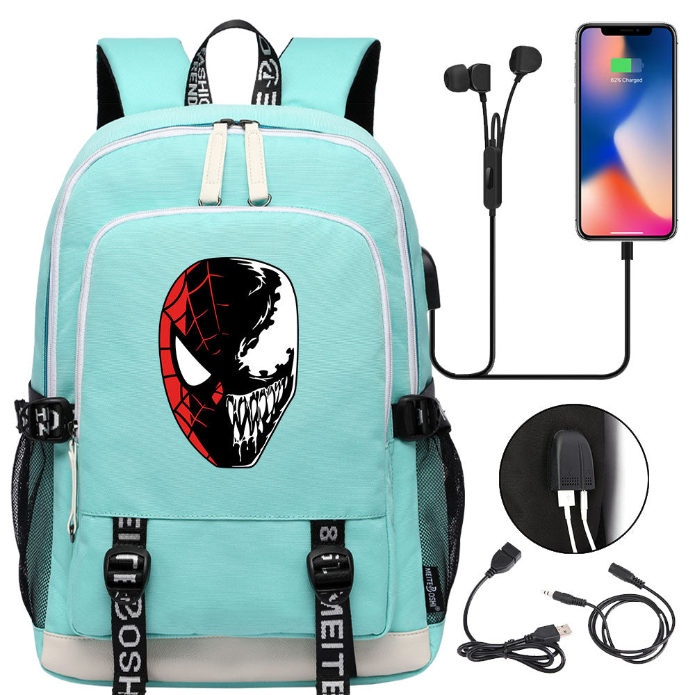 Spiderman Venom Superhero USB Charging Backpack School Note Book Laptop Travel Bags