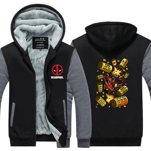 Deadpool Superhero Hoodie Jacket Autumn Winter Unisex Zipper Sweatershirt Warm Coat