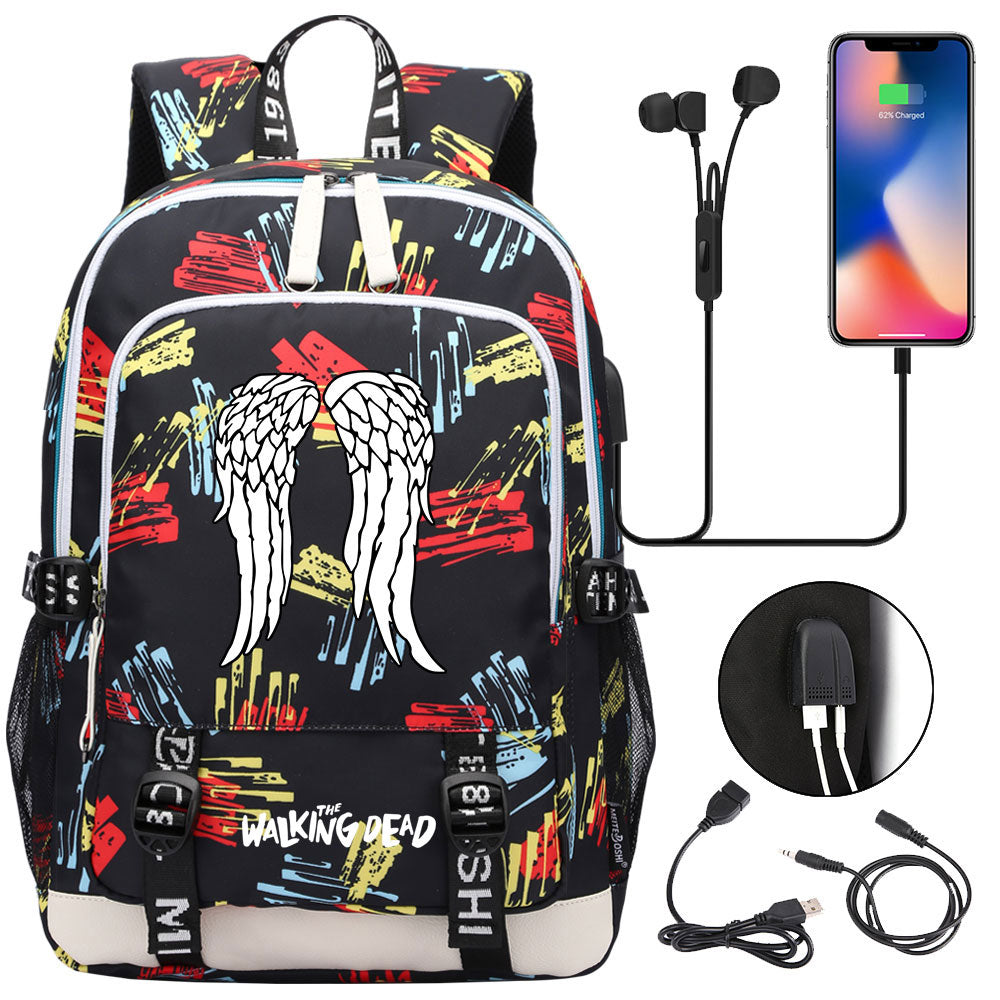 The Walking Dead USB Charging Backpack School Note Book Laptop Travel Bags