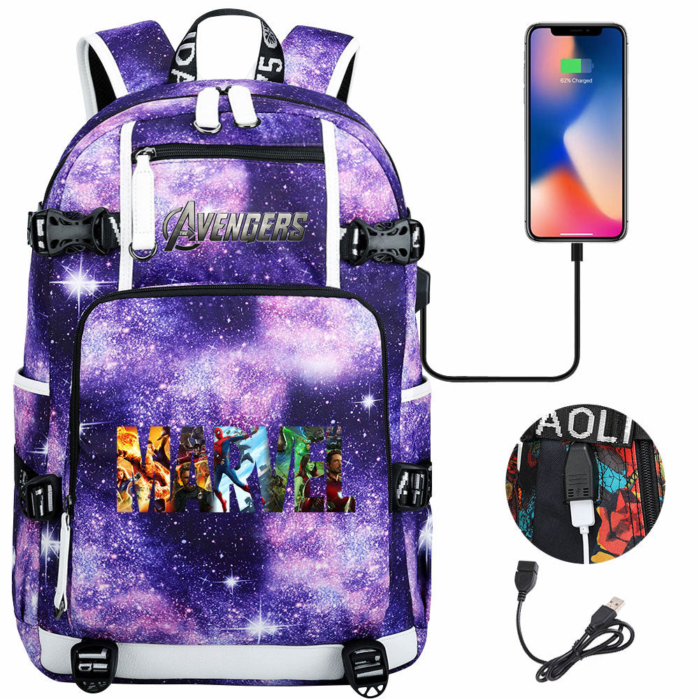 Avengers Superhero USB Charging Backpack School NoteBook Laptop Travel Bags