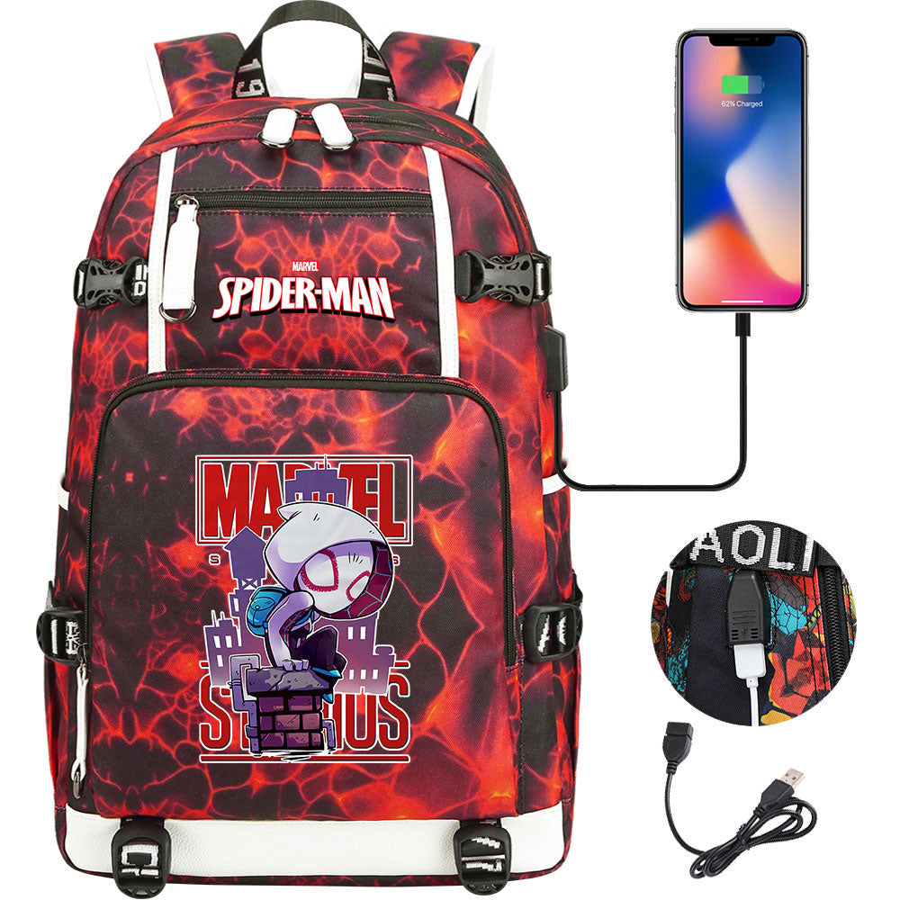 Spiderman Gwen Miles Morales  USB Charging Backpack School NoteBook Laptop Travel Bags
