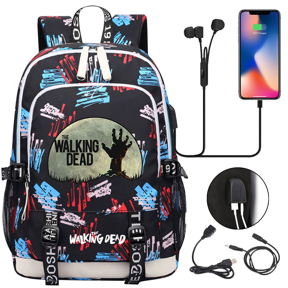 The Walking Dead USB Charging Backpack School Note Book Laptop Travel Bags