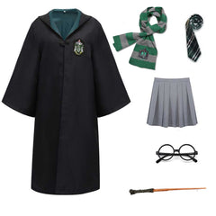 Harry Potter #11 Cosplay  Robe Cloak Clothes Slytherin Green Quidditch Costume Magic School Party Uniform
