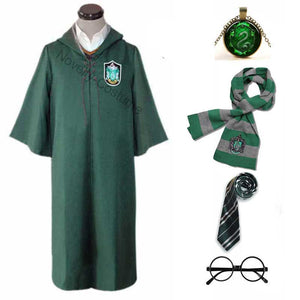 Harry Potter #7 Cosplay  Robe Cloak Clothes Slytherin Green Quidditch Costume Magic School Party Uniform