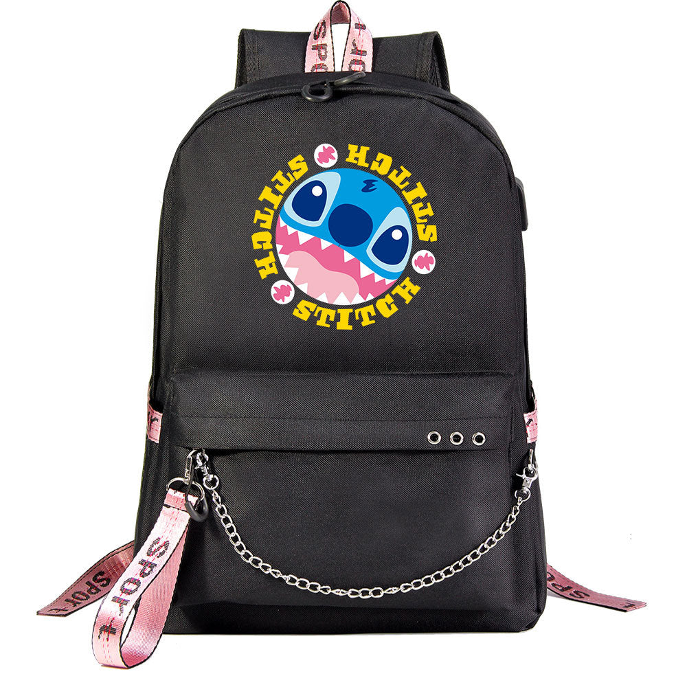 Stitch Shoolbag Backpack USB Charging Students Notebook Bag for Kids Gifts