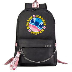 Stitch Shoolbag Backpack USB Charging Students Notebook Bag for Kids Gifts