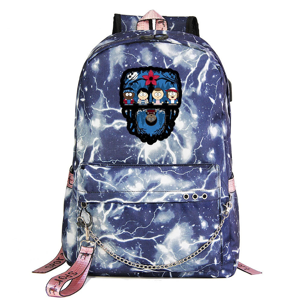 Stranger Things Cartoon Shoolbag Backpack USB Charging Students Notebook Bag for Kids Gifts