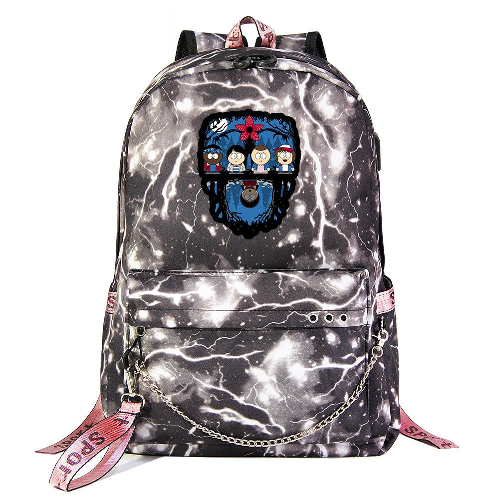 Stranger Things Cartoon Shoolbag Backpack USB Charging Students Notebook Bag for Kids Gifts