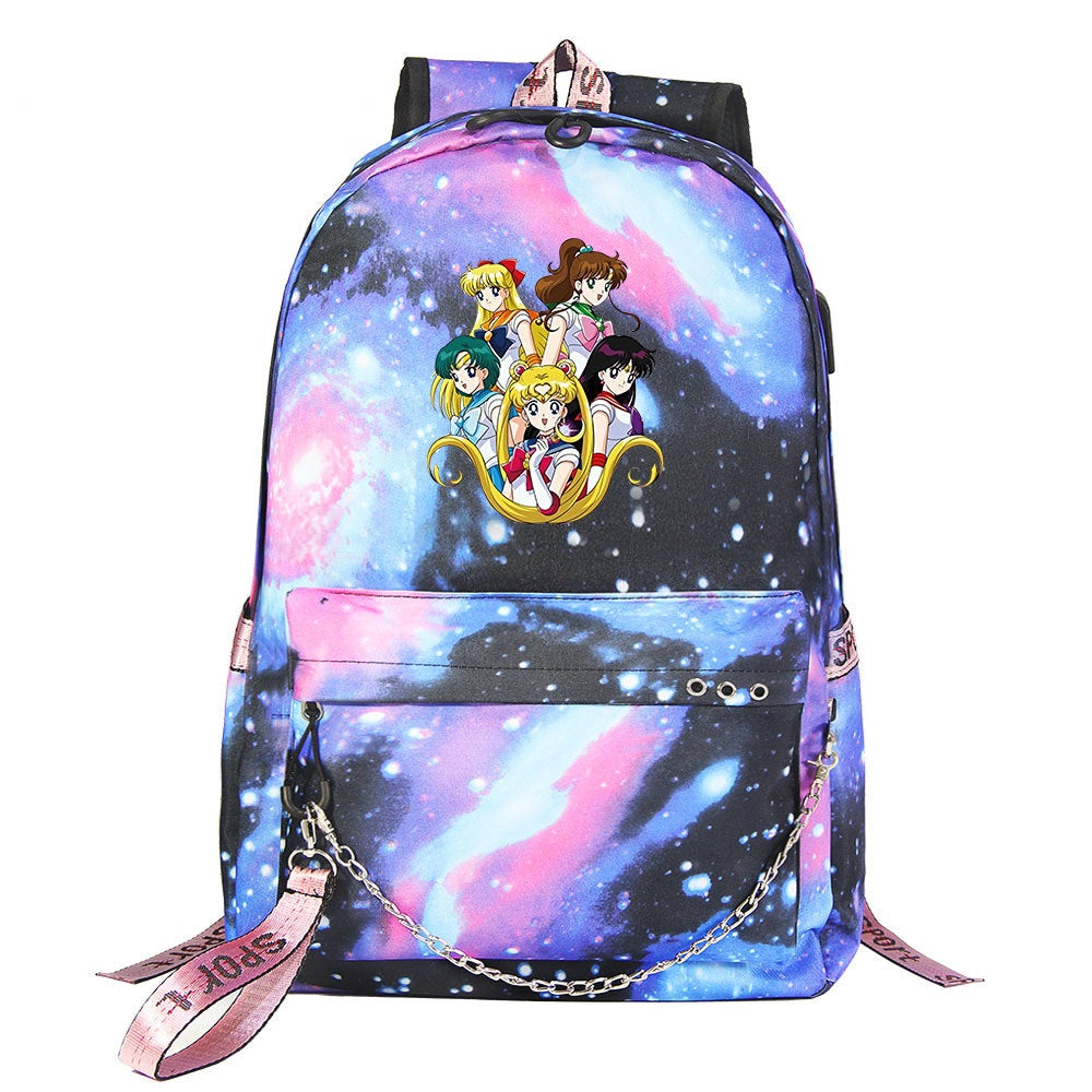 Sailor Moon Shoolbag Backpack USB Charging Students Notebook Bag for Kids Gifts