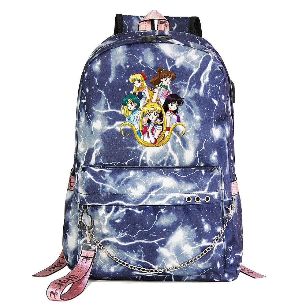 Sailor Moon Shoolbag Backpack USB Charging Students Notebook Bag for Kids Gifts