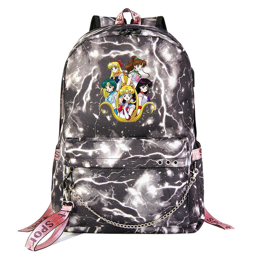 Sailor Moon Shoolbag Backpack USB Charging Students Notebook Bag for Kids Gifts