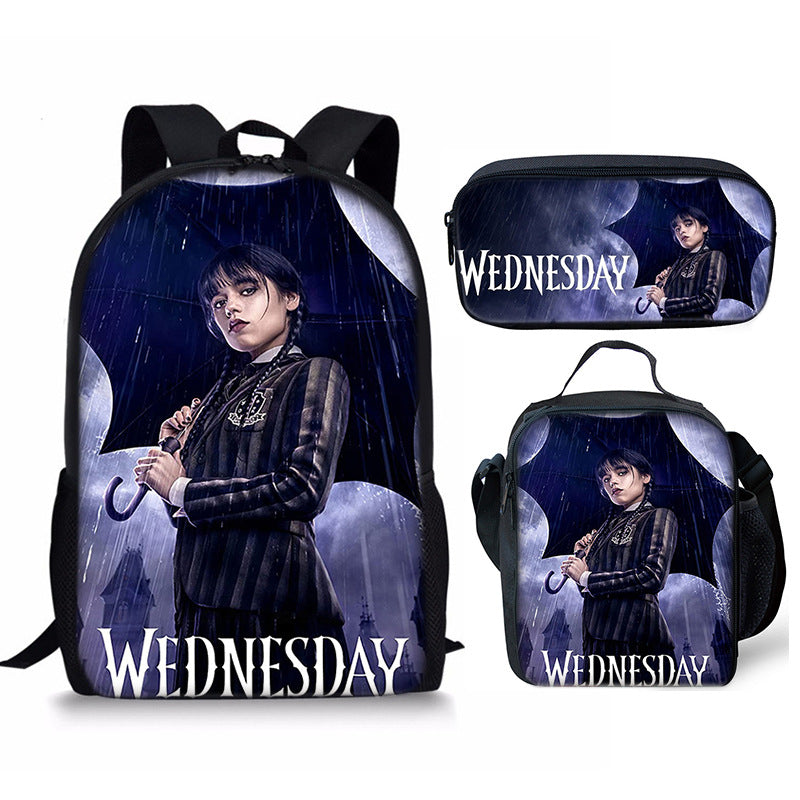 Wednesday Addams Schoolbag Backpack Lunch Bag Pencil Case 3pcs Set Gift for Kids Students