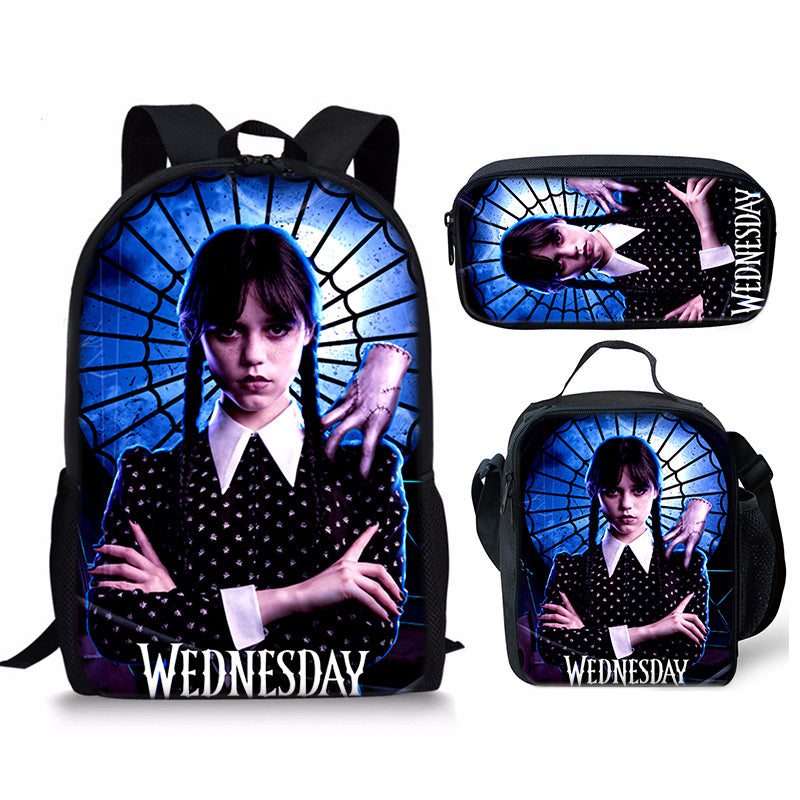 Wednesday Addams Schoolbag Backpack Lunch Bag Pencil Case 3pcs Set Gift for Kids Students