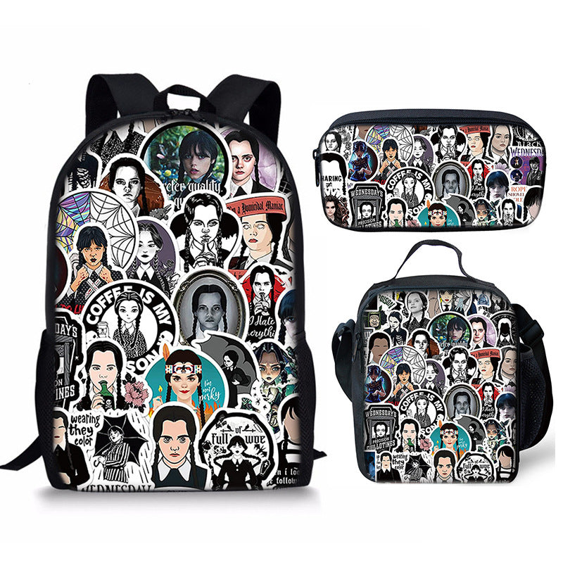 Wednesday Addams Schoolbag Backpack Lunch Bag Pencil Case 3pcs Set Gift for Kids Students