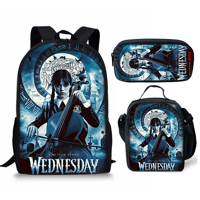 Wednesday Addams Schoolbag Backpack Lunch Bag Pencil Case 3pcs Set Gift for Kids Students