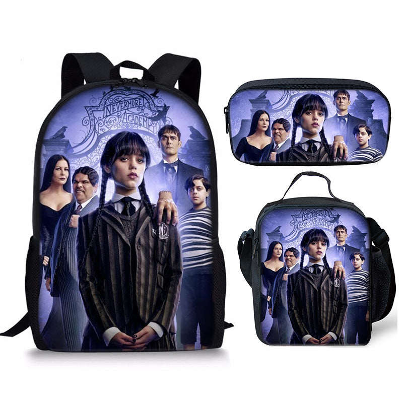 Wednesday Addams Schoolbag Backpack Lunch Bag Pencil Case 3pcs Set Gift for Kids Students