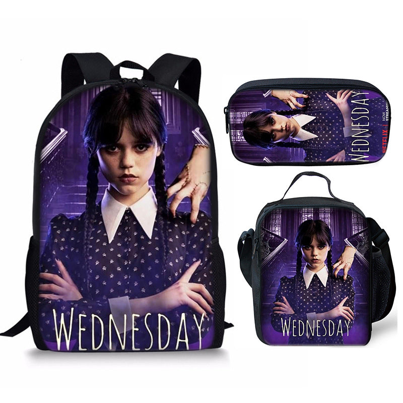Wednesday Addams Schoolbag Backpack Lunch Bag Pencil Case 3pcs Set Gift for Kids Students