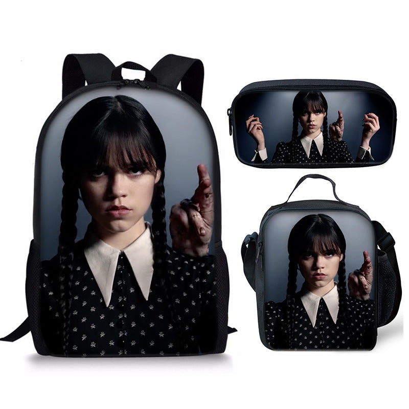 Wednesday Addams Schoolbag Backpack Lunch Bag Pencil Case 3pcs Set Gift for Kids Students