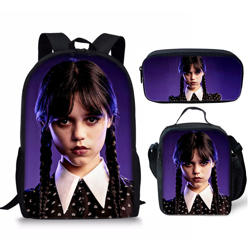 Wednesday Addams Schoolbag Backpack Lunch Bag Pencil Case 3pcs Set Gift for Kids Students