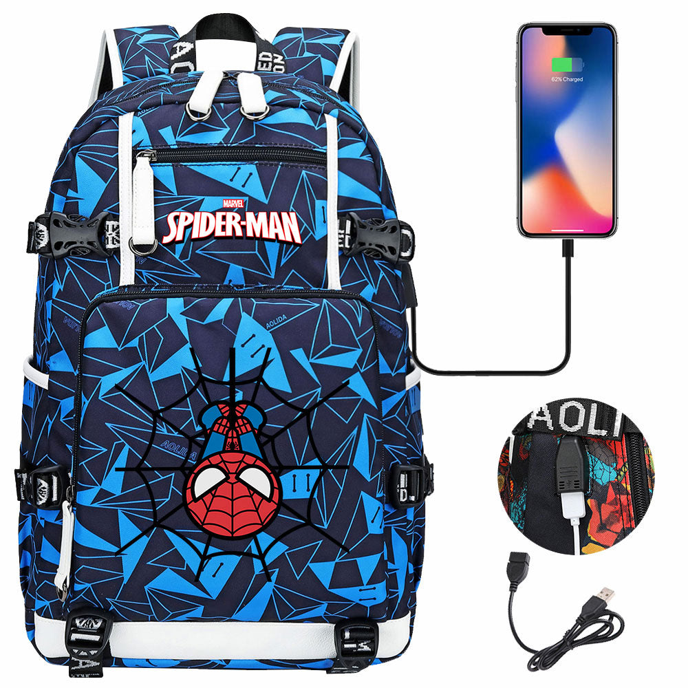 Spiderman Superhero Gwen Miles Morales  USB Charging Backpack School NoteBook Laptop Travel Bags
