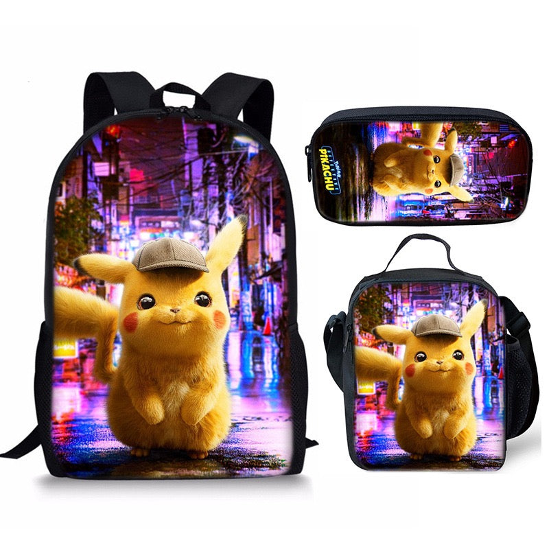 Pikachu Schoolbag Backpack Lunch Bag Pencil Case 3pcs Set Gift for Kids Students