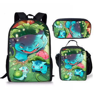 Pikachu Schoolbag Backpack Lunch Bag Pencil Case 3pcs Set Gift for Kids Students
