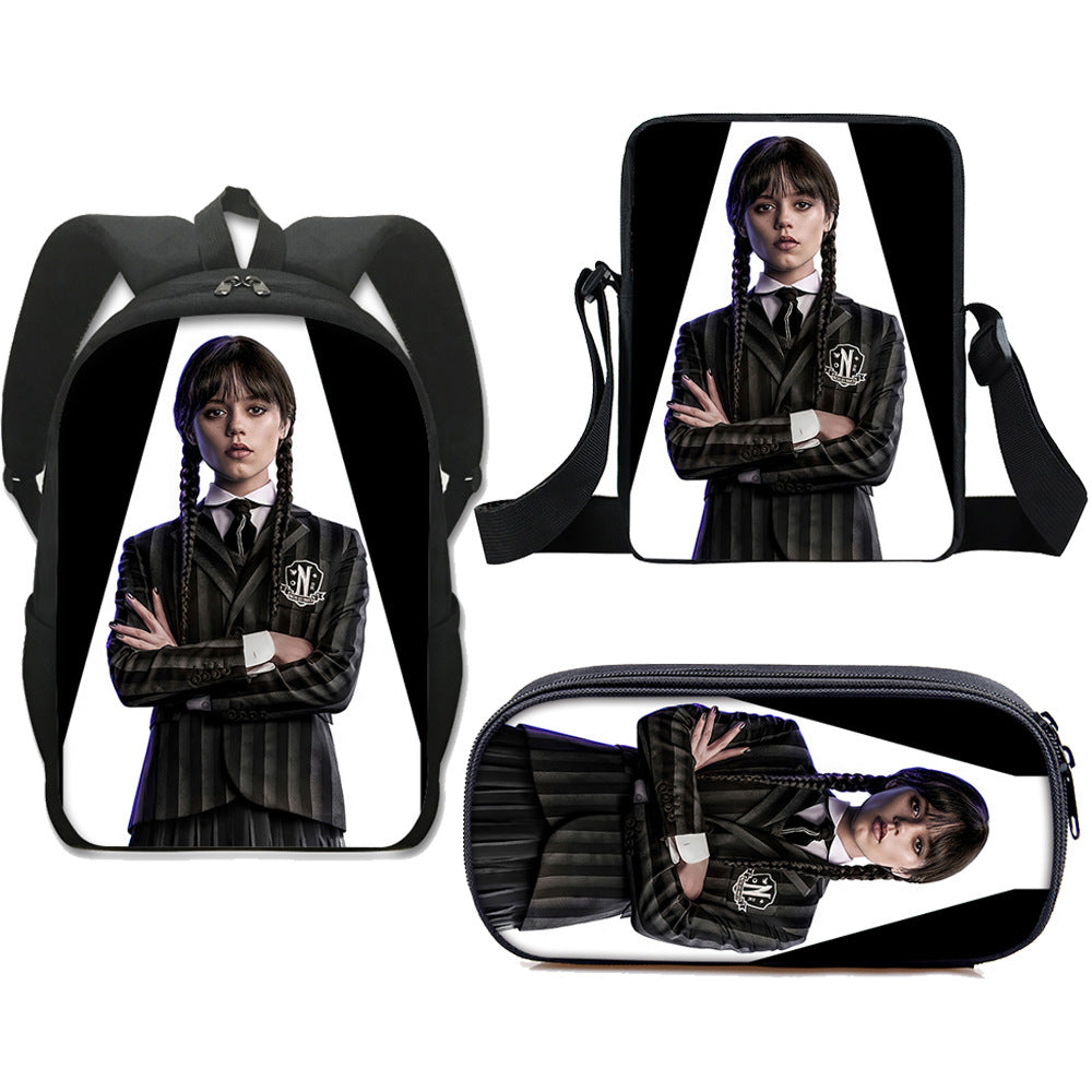 Wednesday Addams Schoolbag Backpack Lunch Bag Pencil Case 3pcs Set Gift for Kids Students