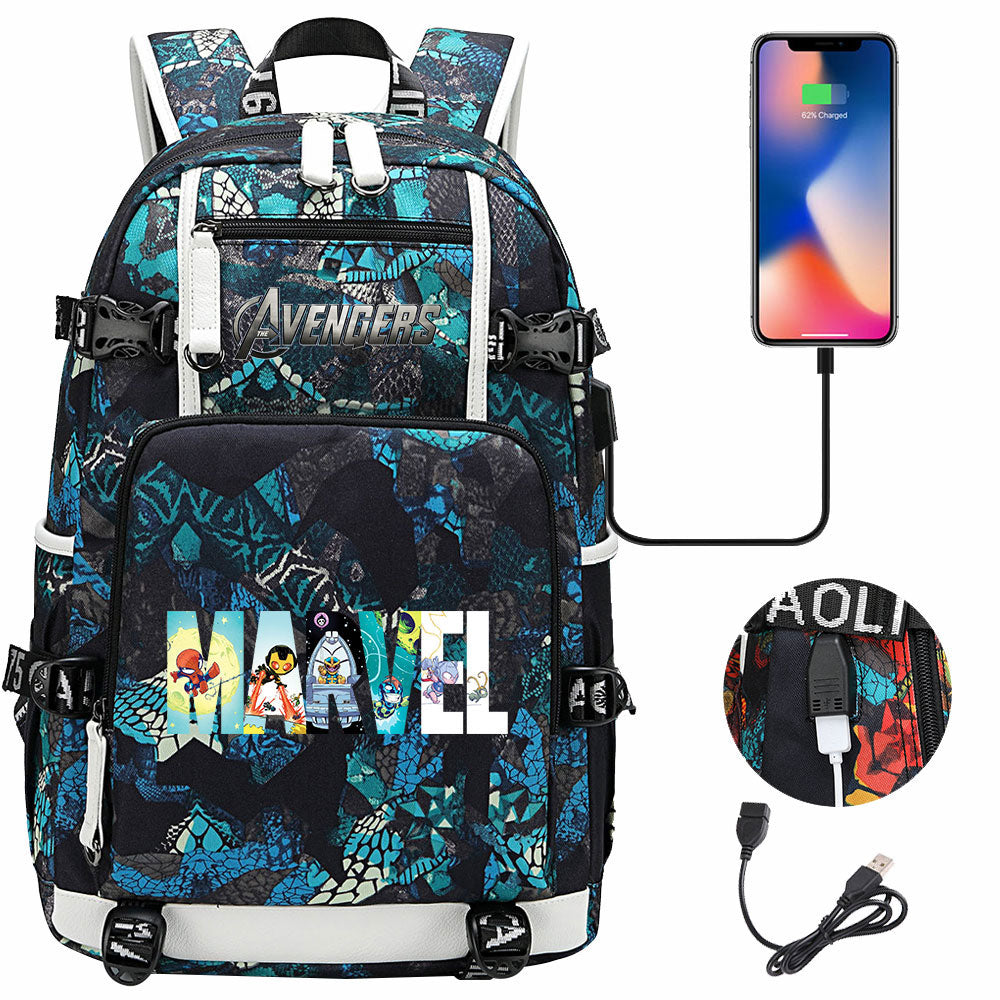Avengers Superhero USB Charging Backpack School NoteBook Laptop Travel Bags