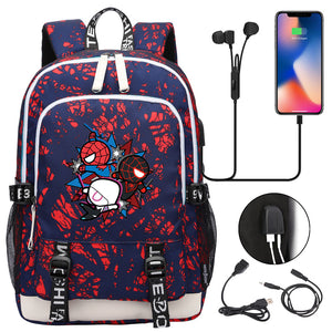 Spiderman Into the Spider Verse Miles Morales  USB Charging Backpack School Note Book Laptop Travel Bags