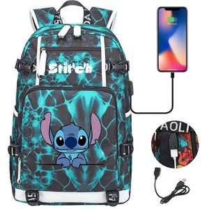 Lilo & Stitch Stitch #8 USB Charging Backpack School NoteBook Laptop Travel Bags