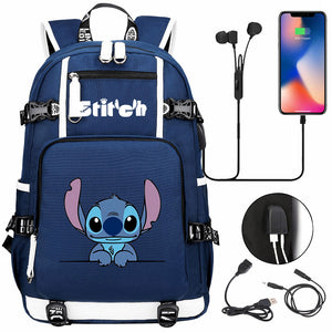 Lilo & Stitch Stitch #8 USB Charging Backpack School NoteBook Laptop Travel Bags