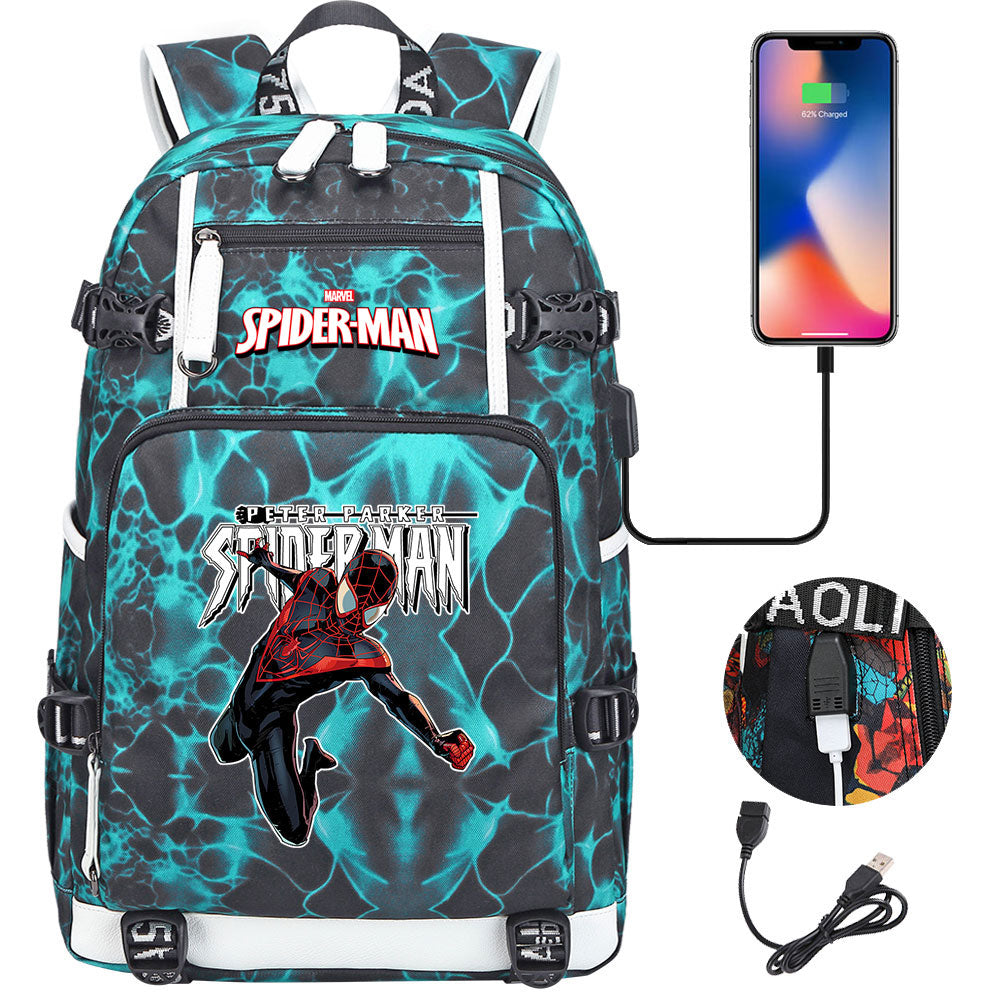 Spiderman Gwen Miles Morales  USB Charging Backpack School NoteBook Laptop Travel Bags