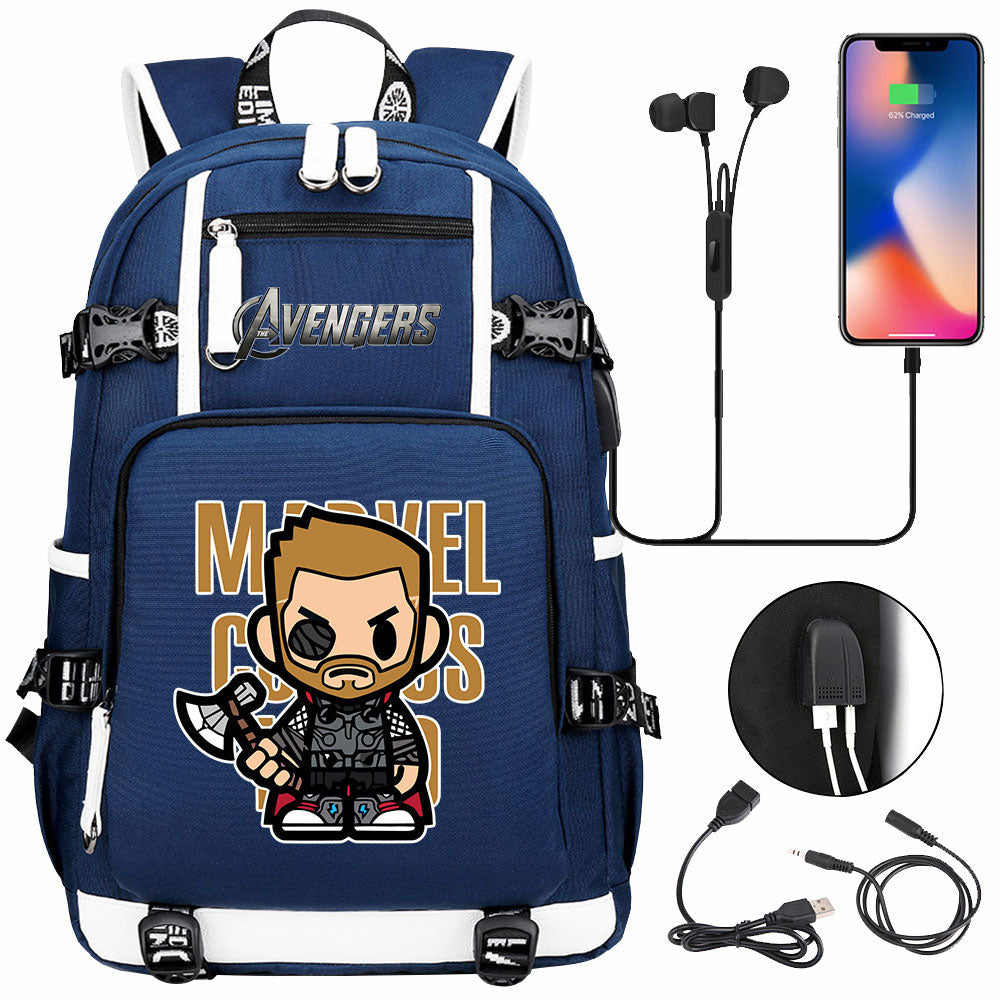 Avengers Superhero Iron Man Captain America Spiderman Hulk Thor Thanos USB Charging Backpack School NoteBook Laptop Travel Bags