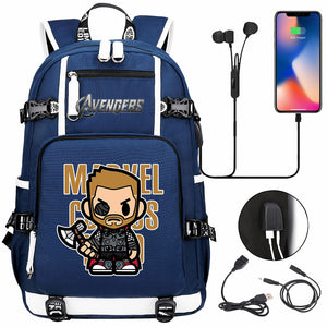 Avengers Superhero Iron Man Captain America Spiderman Hulk Thor Thanos USB Charging Backpack School NoteBook Laptop Travel Bags