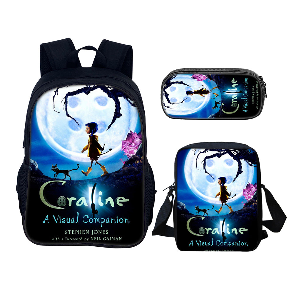 Coraline the Secret Door Schoolbag Backpack Lunch Bag Pencil Case 3pcs Set Gift for Kids Students