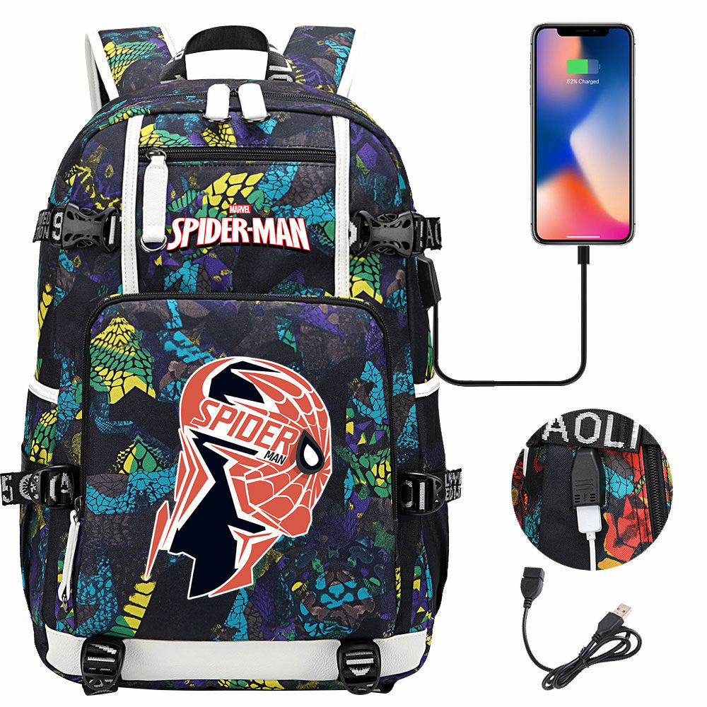 Spiderman Superhero Gwen Miles Morales  USB Charging Backpack School NoteBook Laptop Travel Bags