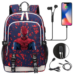 Spiderman Venom Superhero USB Charging Backpack School Note Book Laptop Travel Bags