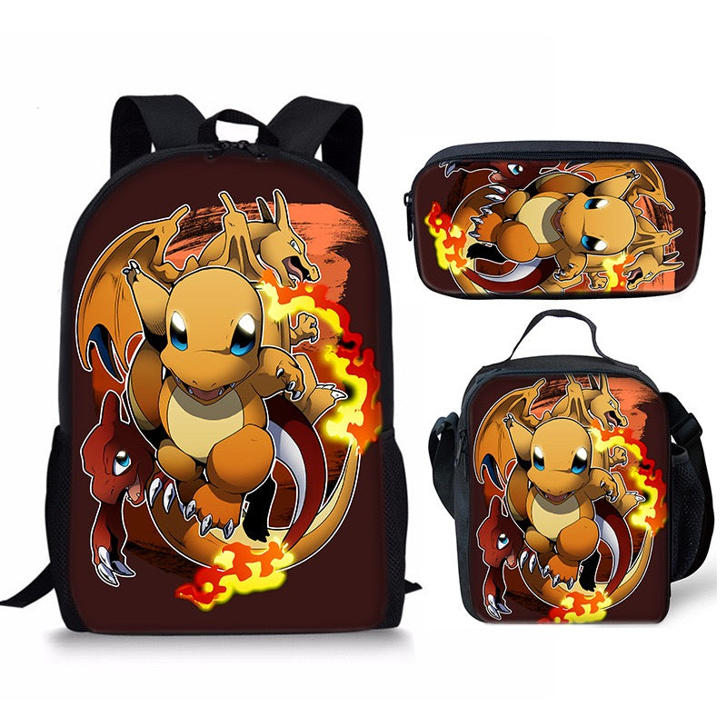 Pikachu Schoolbag Backpack Lunch Bag Pencil Case 3pcs Set Gift for Kids Students