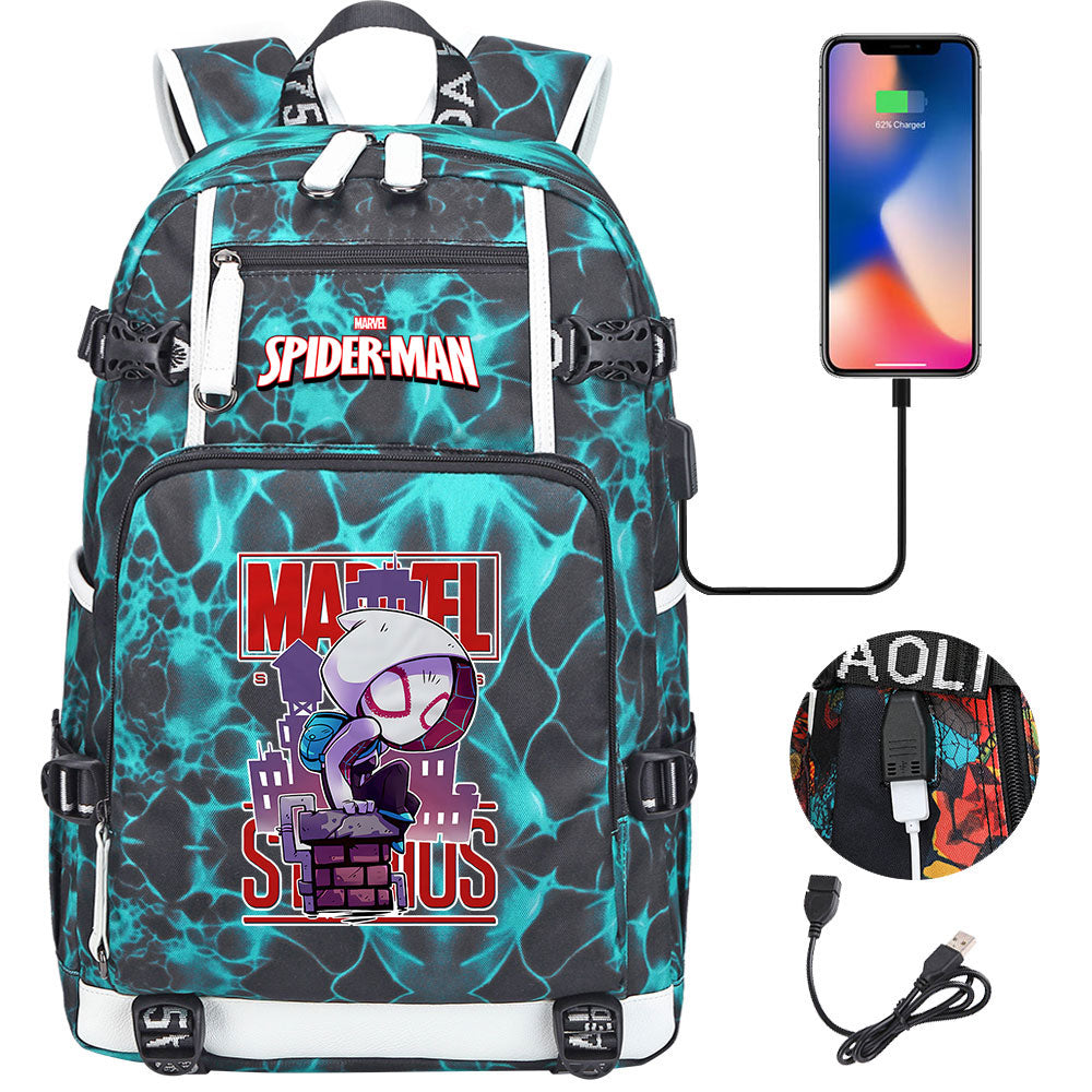 Spiderman Gwen Miles Morales  USB Charging Backpack School NoteBook Laptop Travel Bags