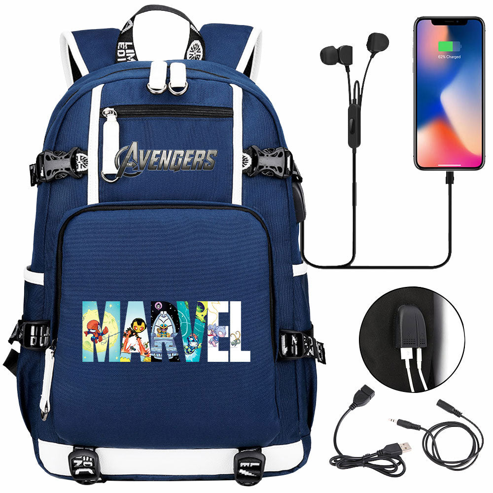 Avengers Superhero USB Charging Backpack School NoteBook Laptop Travel Bags