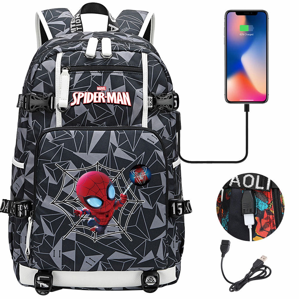 Spiderman Superhero Gwen Miles Morales  USB Charging Backpack School NoteBook Laptop Travel Bags