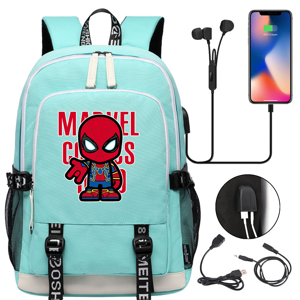Spiderman Superhero USB Charging Backpack School Note Book Laptop Travel Bags